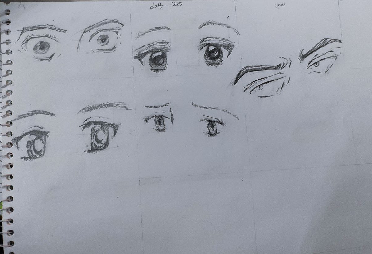  تدريب على رسم بعض عيون وتعبيرات الانمي  